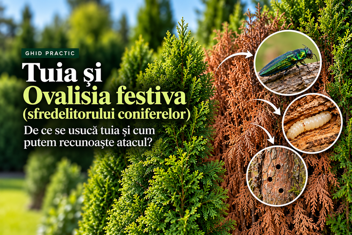 Tuia si Ovalisia festiva: de ce se usuca tuia si cum recunoastem atacul sfredelitorului coniferelor?